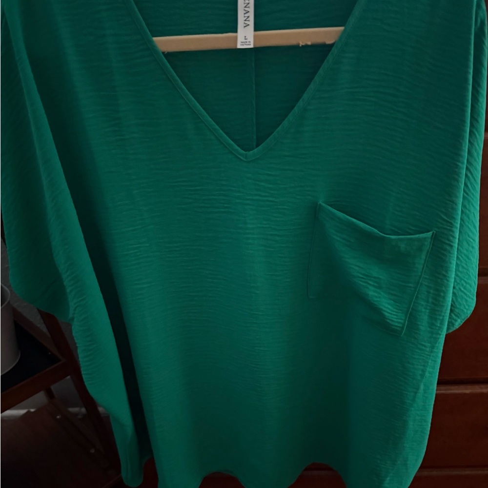 V-Neck Textured Blouse in true green